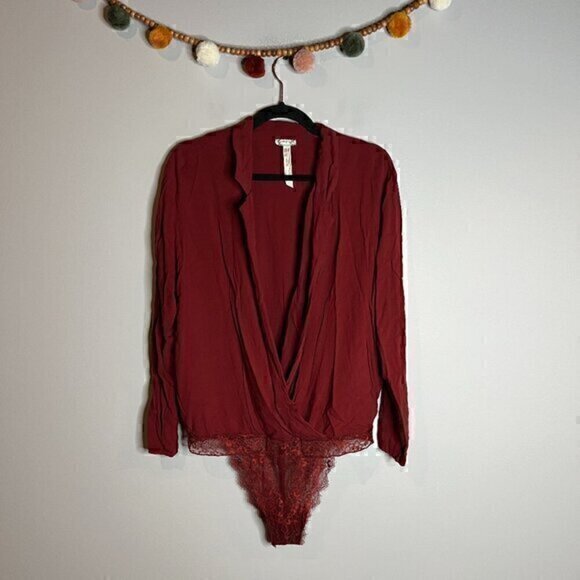 Free People deep red plunge bodysuit - Picture 1 of 4